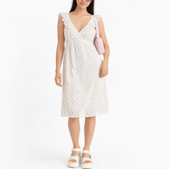 Sophie Max Dresses & Skirts - Y2K SOPHIE MAX Babydoll White Eyelet Lace Sun Dress Coquette Cottage Bridal Sz M